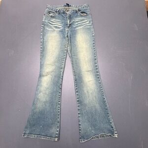 Meow Jeans Women's 6 Blue Flared Stretch Low Rise Denim Faded Streetwear Classic